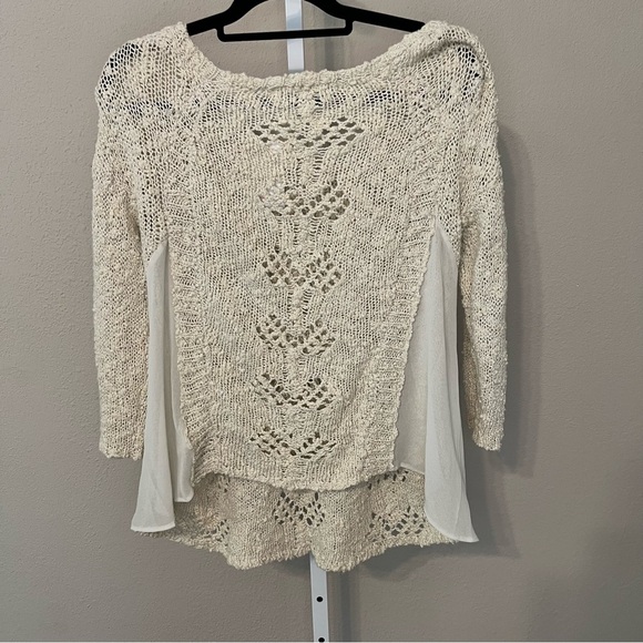 Anthropologie Pointelle Pullover Ivory Tunic Top By Knitted & Knotted Size M - Picture 6 of 7